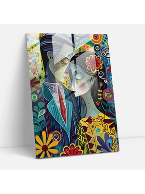 Popcas Klasik Temalı Modern Sanat Cam Tablo - Romantik Görselleştirme ile Pop Art Tarzı