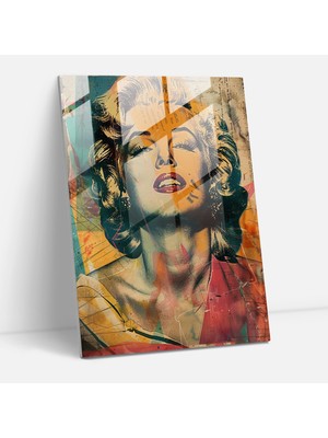 Popcas Marilyn Monroe Temalı Pop Art ve Klasik Sanatın Harmanlandığı Cam Tablo