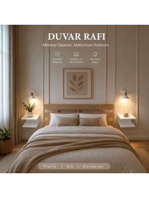 Aladağ Home 30X25 cm Beyaz Duvar Komodini Yatak Yanı %100 Mdf Başucu Rafı