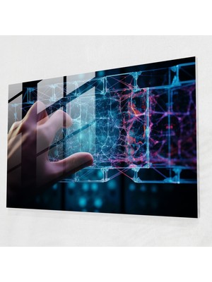 Popcas Modern Blockchain Temalı Temperli Cam Tablo