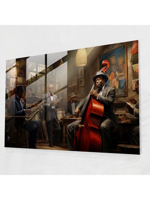 Popcas Caz Orkestrası Temalı Dekoratif Cam Tablo