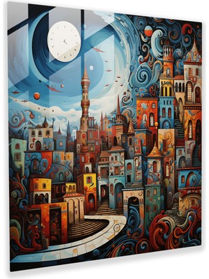 Popcas Modern Soyut Istanbul Temalı Temperli Cam Tablo - Canlı Spiral Desen