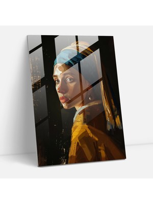 Popcas Inci Küpeli Kız Temalı Modern Sanat Cam Tablo