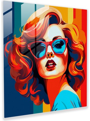Popcas Kadın Figürü Pop Art Canlı Renkler Temalı Temperli Cam Tablo