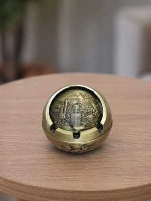 HD Marketim Kapaklı Metal Küllük Açılır Kapanır Dekoratif Masa Üstü Küllük Vintage Sarı 7.5 Cm