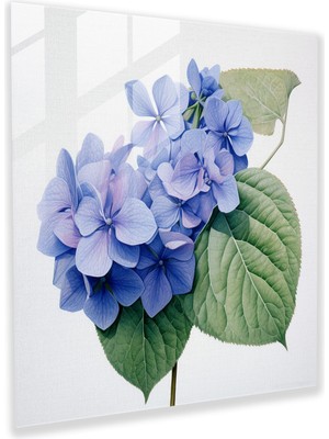 Popcas Doğa Temalı Hortensia Dekoratif Cam Tablo - Gerçekçi Çiçekler ve Yapraklar