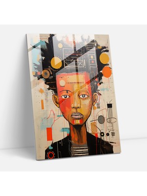 Popcas Basquiat Temalı Figüratif Temperli Cam Tablo - Modern Sanat Görseli