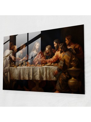 Popcas Isa'nın Son Akşam Yemeği Temalı Dekoratif Cam Tablo Modern Sanat Ayrıntıları
