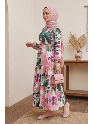 İlkimay.com Hazan Desenli Modal Elbise 1712 - Pembe
