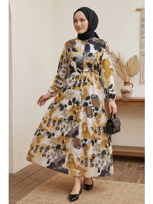 İlkimay.com Hazan Desenli Modal Elbise 1712 - Siyah