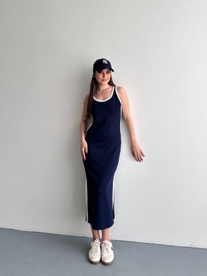 My Lunessa Yanları Çizgiili Yırtmaçlı Lcs Modal Kumaş Elbise