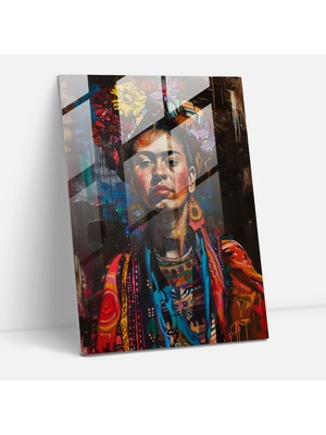 Popcas Modern Sanat Temalı Cam Tablo - Frida Kahlo Esintileri ile Ev Dekorasyonu