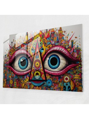 Popcas Canlı Renklerde Pop Art Tasarımlı Simgeler Temperli Cam Tablo