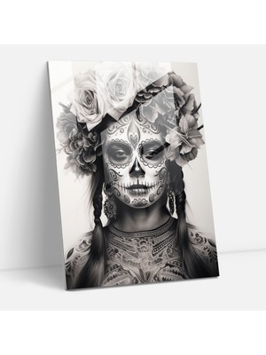 Popcas Kömür Çizimi Temalı Gerçekçi Cam Duvar Tablosu - Los Muertos