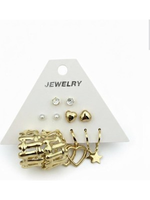 Stainless Steel Gold Renk 12 Adet (6 Çift) Küpe Set 9