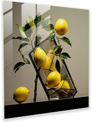 Popcas Limon Ağaçlı Geometrik Tasarım Cam Tablo