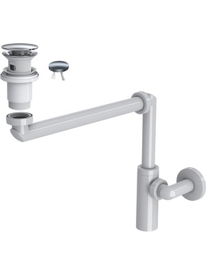 Suera Luna Yer Tasarruflu Lavabo Sifonu + Felix Pop-Up Set (Paslanmaz - Taşma Delikli)