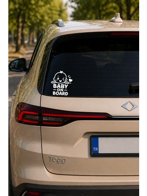 Msticker Baby On Board Beyaz Oto Cam Stickerı 15X17,5 cm | Arabada Bebek Var Araç Stickerı