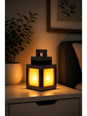 Teknor Dekoratif Piksel Tasarımlı Turuncu LED Gece Lambası – Minecraft Stil Masa Lambası 8X8CM Ebat