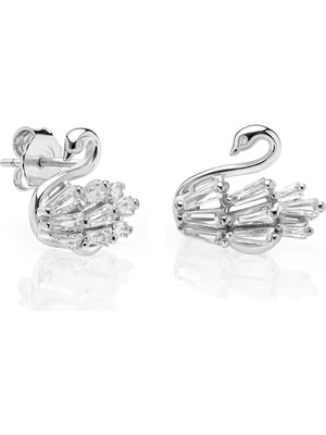 Servi 925 Ayar Gümüş Crystal Swan Küpe