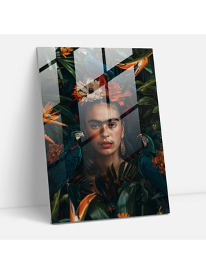 Popcas Frida Kahlo Temalı Dekoratif Cam Tablo - Modern Sanat ile Duvarınızı Süslüyorsunuz