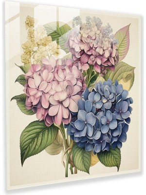 Popcas Retro Hortensia Temalı Temperli Cam Tablo