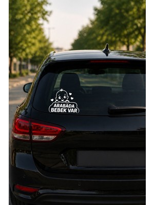 Msticker Araba Camı Bebek Var Stickerı 17X17 cm | Beyaz Oto Cam Stickerı | Baby On Board Oto Sticker