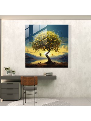 Popcas Dijital Sanat Temalı Limon Ağacı Dekoratif Cam Tablo