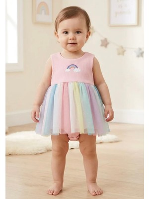 Aki Moda Kids Aki Moda Kıds Pastel Gökkuşağı Tüllü Kız Bebek Elbise Tulum ( Bant Elbiseye Ait Değildir )
