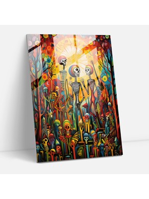 Popcas Soyut Boyama Ile Los Muertos Temalı Cam Tablo