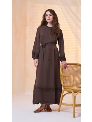 Misswhence Dantel Detaylı Elbise 39836 Kahve