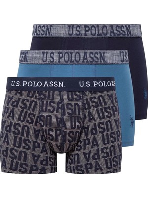 U.S. Polo Assn. U.s Polo Assn. 80503 Erkek Pamuklu 3'lü Boxer-Indigo&lacivert&baskılı