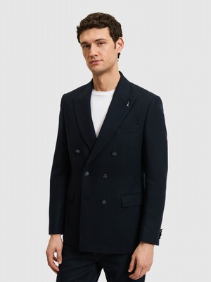 Cacharel Erkek Lacivert Slim Fit Yün Karışımlı Kruvaze Ceket 50278131-VR033