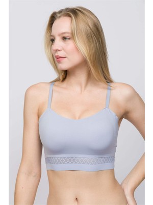 Obje Kadın Mavi Dantelli Lazer Kesim Bralet