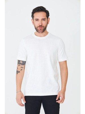 White Stone Beyaz Mikro Desenli Erkek Basic Tişört