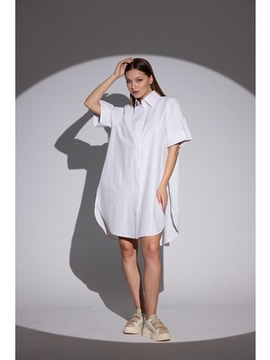 HANIQA Oversize Kısa Kollu Uzun Basic Gömlek