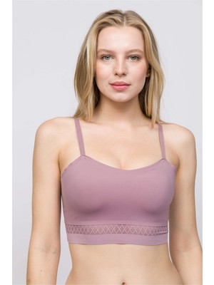 Obje Kadın Gül Kurusu Dantelli Lazer Kesim Bralet
