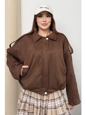 Moda Armanc Kadın Oversize Süet Bomber Ceket