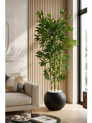 Cihan Çiçekçilik Yapay Yapraklı Bambu Ağacı 4 Bambulu 170 cm 27*33 Küre Saksı