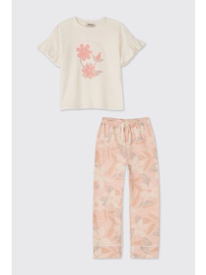 Panço Kız Çocuk Baskılı Pembe Pijama Takımı
