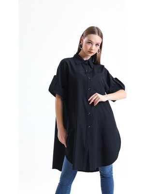 HANIQA Oversize Kısa Kollu Uzun Basic Gömlek