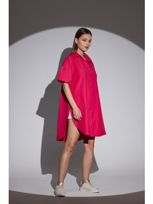 HANIQA Oversize Kısa Kollu Uzun Basic Gömlek
