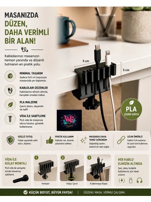 WLS Studio Masa Kenarı Vidalı Kablo Organizer - Gamer ve Bilgisayar Masası Için Kablo Düzenleyici ve Tutucu Aparat