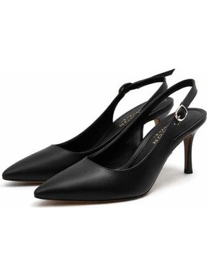 Patron Shoes Kadın 8 cm Topuklu Hakiki Deri Sivri Burun Bantlı Şık Klasik Ayakkabı