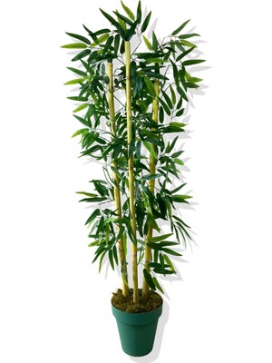 Cihan Çiçekçilik 110 cm Yapay Yapraklı Bambu Ağacı 3 Bambu'lu Turkuaz Saksı ile Doğal Dokunuş