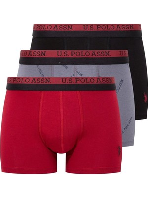 U.s. Polo Assn. 80522 Erkek Baskılı-Bordo-Siyah Modal 3 Lü Boxer