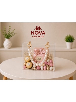 Nova Şeffaf Pleksi Çanta - Inci Saplı