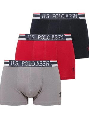 U.S. Polo Assn. Erkek Iç Giyim 3'lü Kutulu Ürün Düz Renk Boxer Gri-Kırmızı-Lacivert - Çoklu Renk - ILC2.80F58P4-ZGRI