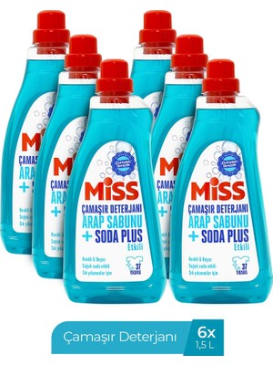 Miss Sıvı Çamaşır Deterjanı 1500 ml x6 Arap Sabunu ve Soda Etkili Sabun Kokulu 100 Yıkama