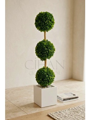 Cihan Çiçekçilik Yapay 3'lü Top Şimşir Ağacı - Kare Saksılı 130CM
